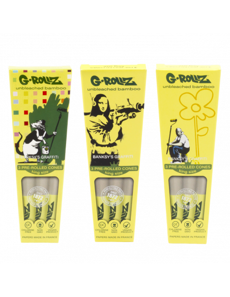 G-Rollz | Banksy's Graffiti - Bamboo Unbleached - 3 KS Cones In Each Pack